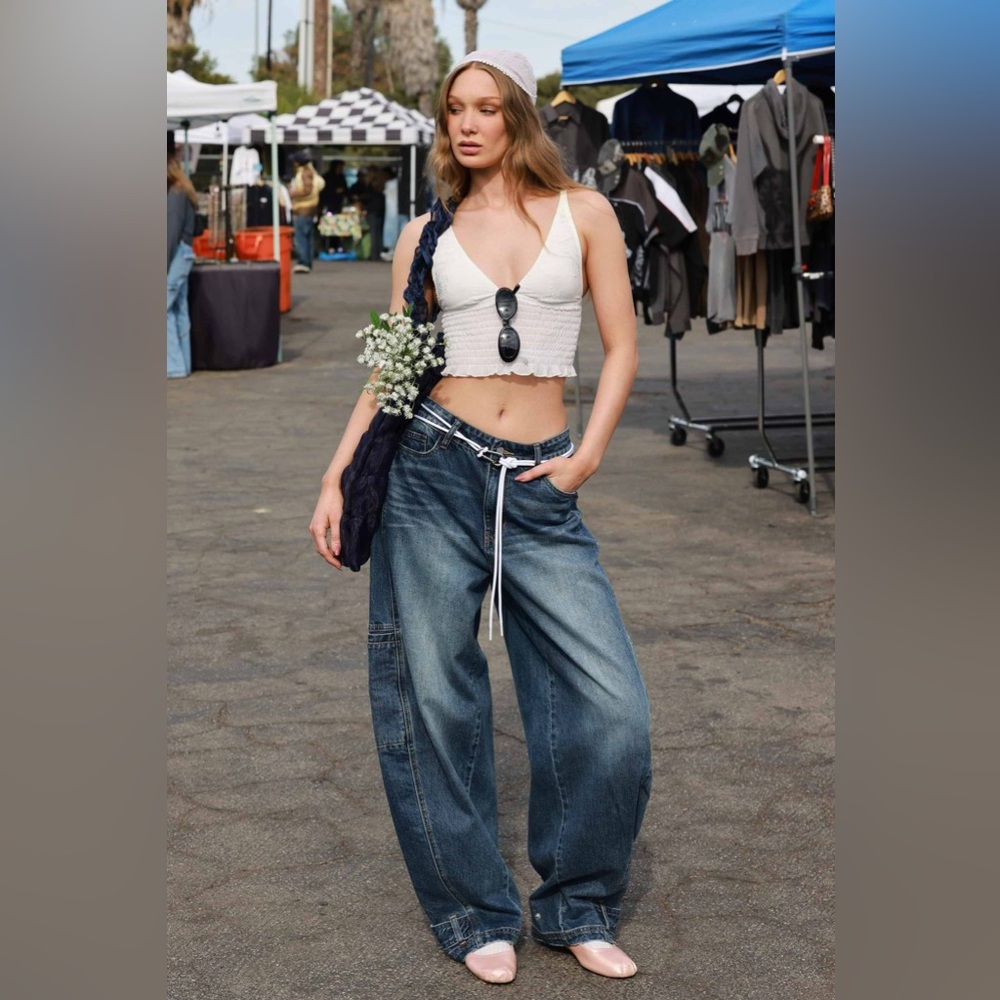 Nwt boutique baggy barrel cut cargo jeans with‎ belt
